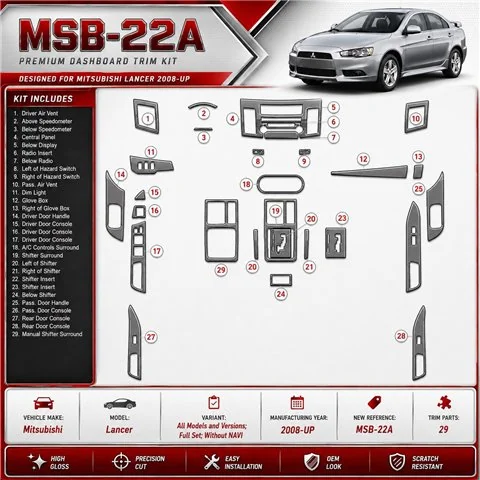 Mitsubishi Lancer 2008-heute 3D Cockpit Dekor Interieurleisten Set Full Set / as shown in product diagram-teilig