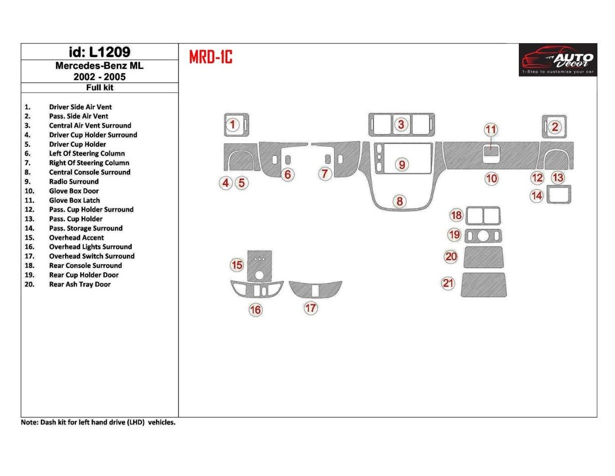 Mercedes Benz M Class 2002-2005 Voll Satz, ML55 BD innenausstattung armaturendekor cockpit dekor - 1- Cockpit Dekor Innenraum