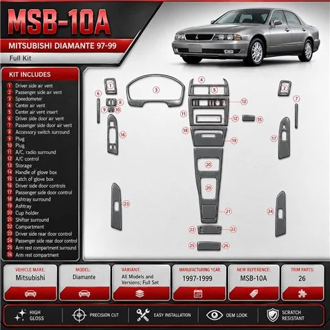 Mitsubishi Diamante 1997-1999 kit complet, 26 pièces kit décoration intérieure tableau de bord