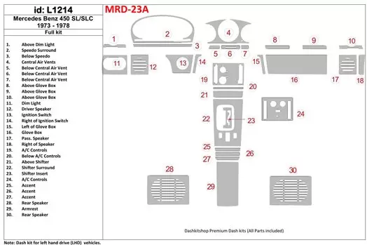 Mercedes Benz 450 SL/SLC 1973-1978 Full Set Interior BD Dash Trim Kit