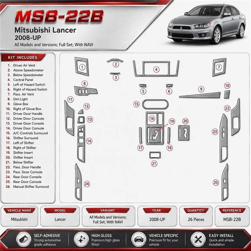 Mitsubishi Lancer 2008-Actualidad juego completo, con navegador kit de molduras interiores para salpicadero