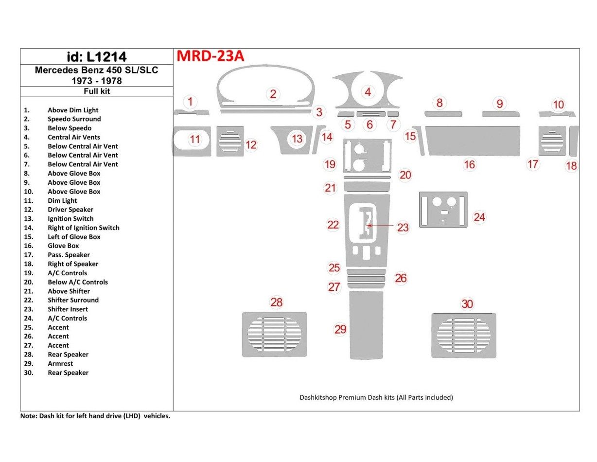 Mercedes Benz R107 450 SL/SLC 1973-1978 Full Set Decor de carlinga su interior