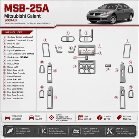 Mitsubishi Galant 2009-heden For Models With OEM Hout Kit interieur dashboard decoratieset dashboard decor