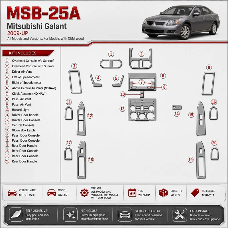 Mitsubishi Galant 2009-Actualidad For Models With OEM Wood Kit kit de molduras interiores para salpicadero