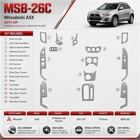 Mitsubishi ASX 2011-in poi Additional Kit fits OEM kit rivestimento cruscotto e interni 3D
