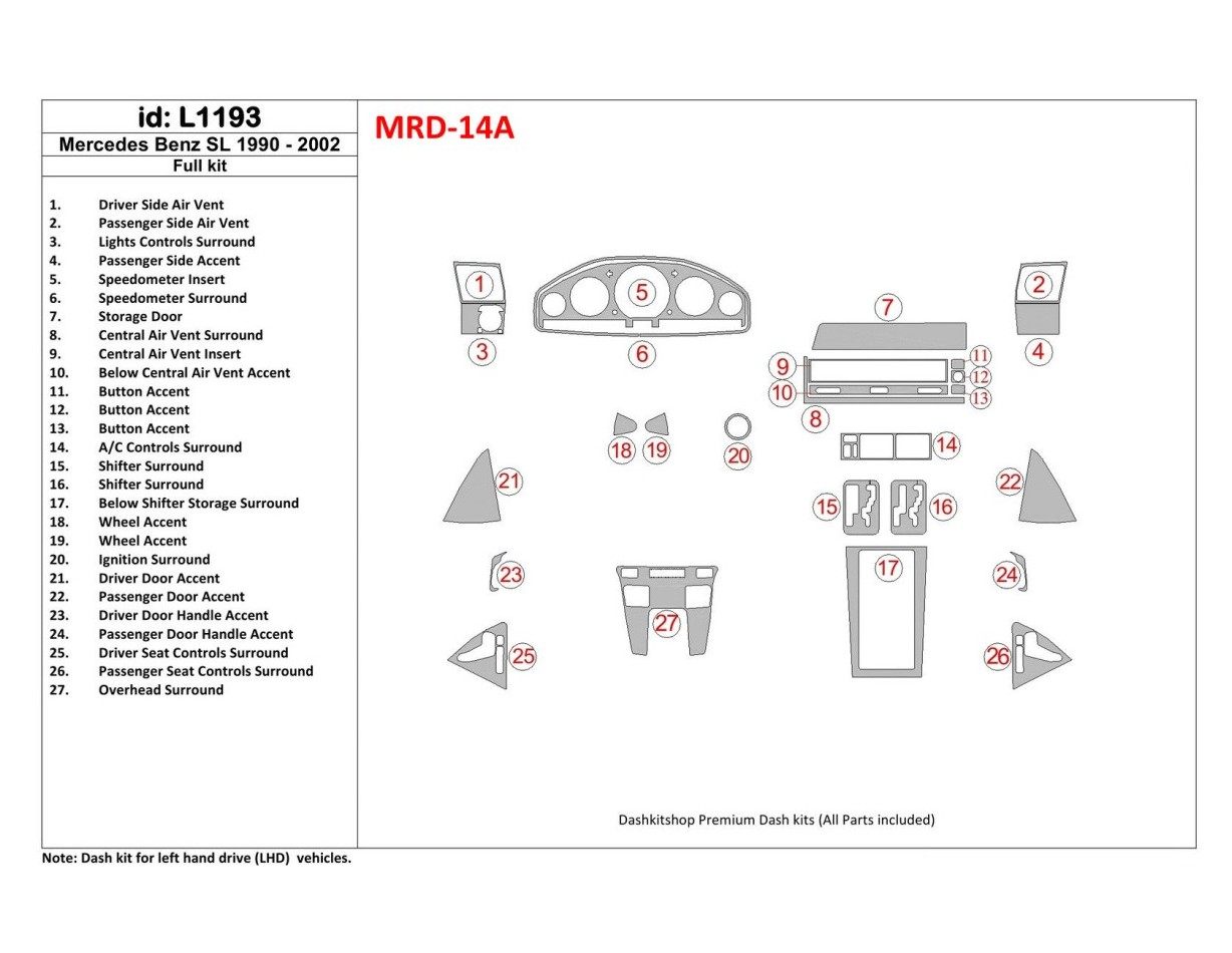 Mercedes Benz SL Class 1990-2002 Full Set Interior BD Dash Trim Kit
