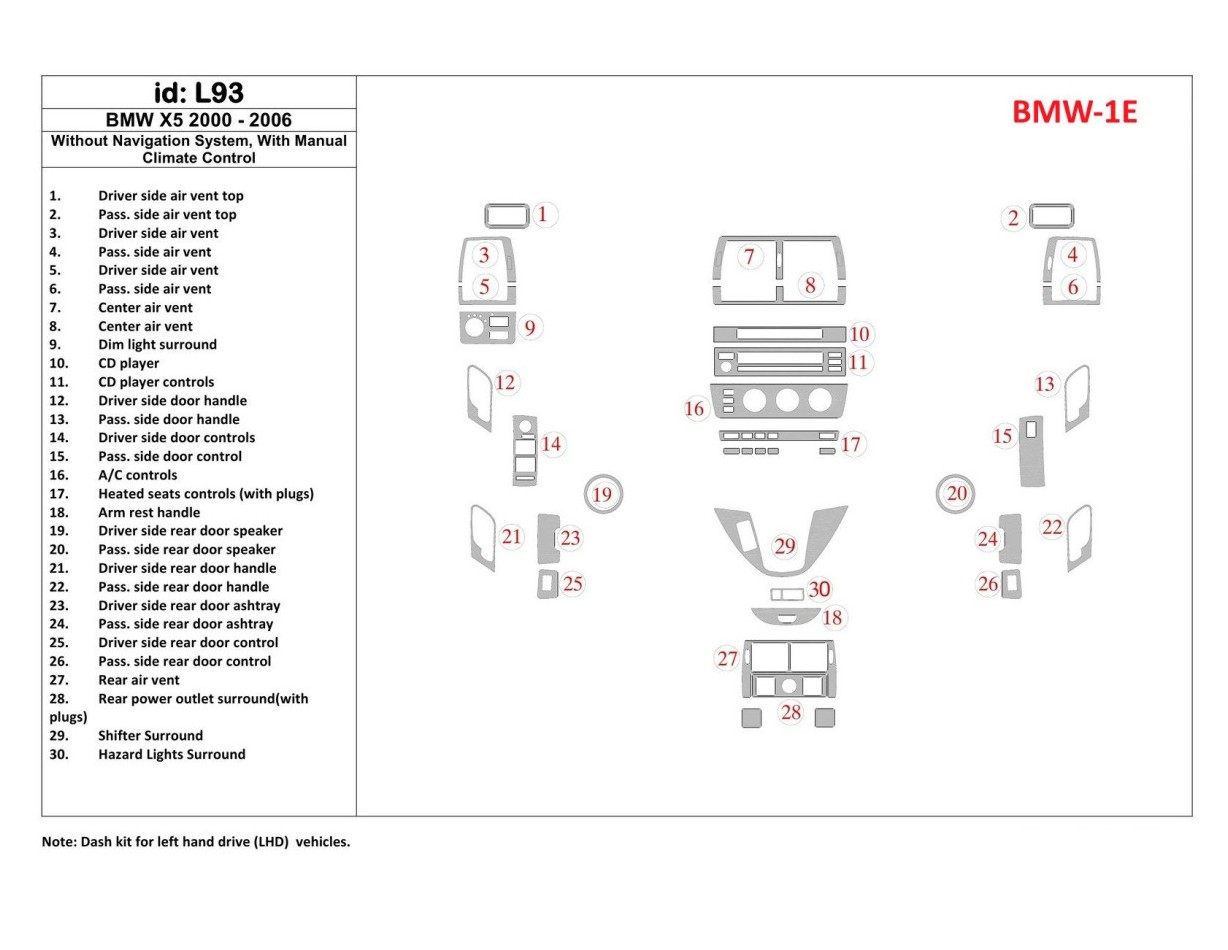 BMW X5 2000-2006 Without NAVI system, Manual Gearbox AC Control Interior BD Dash Trim Kit