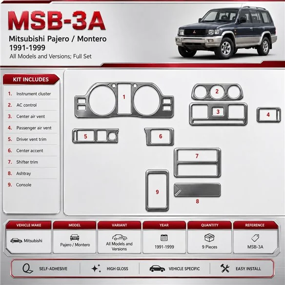 Mitsubishi Pajero/Montero 1991-1999 3D Cockpit Dekor Interieurleisten Set 9-teilig