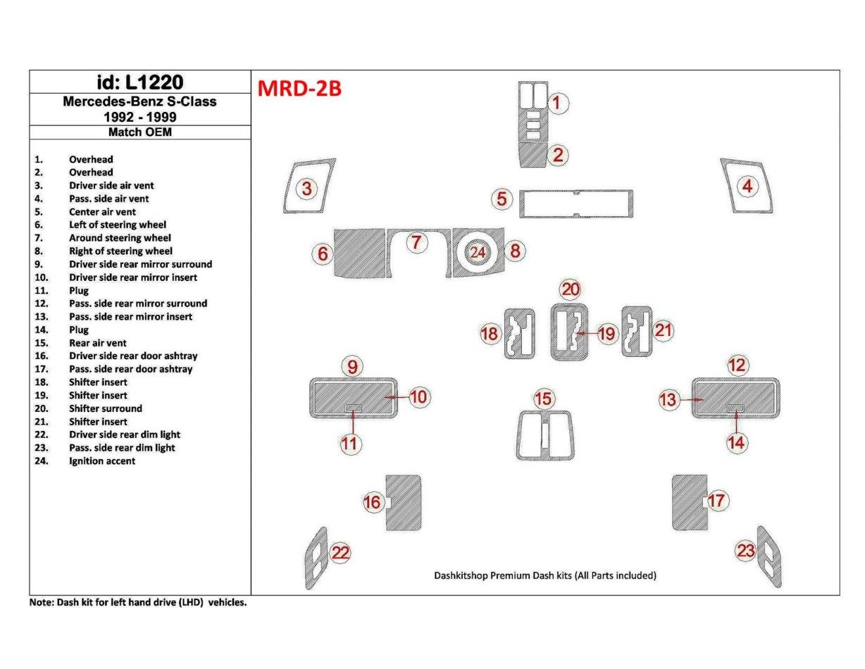 Mercedes Benz S Class 1992-1999 Full Set, OEM Compliance BD Interieur Dashboard Bekleding Volhouder