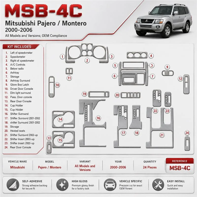 Mitsubishi Pajero/Montero 2000-2006 OEM Compliance interieur dashboard decoratieset dashboard decor
