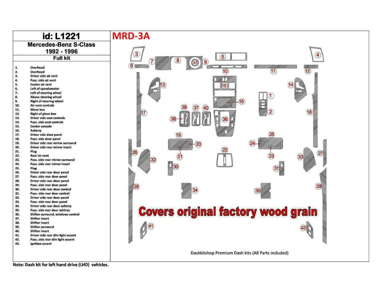 Mercedes Benz S Class W140 1992-1996 Full Set, Cover All OEM Wood Kit Cruscotto BD Rivestimenti interni