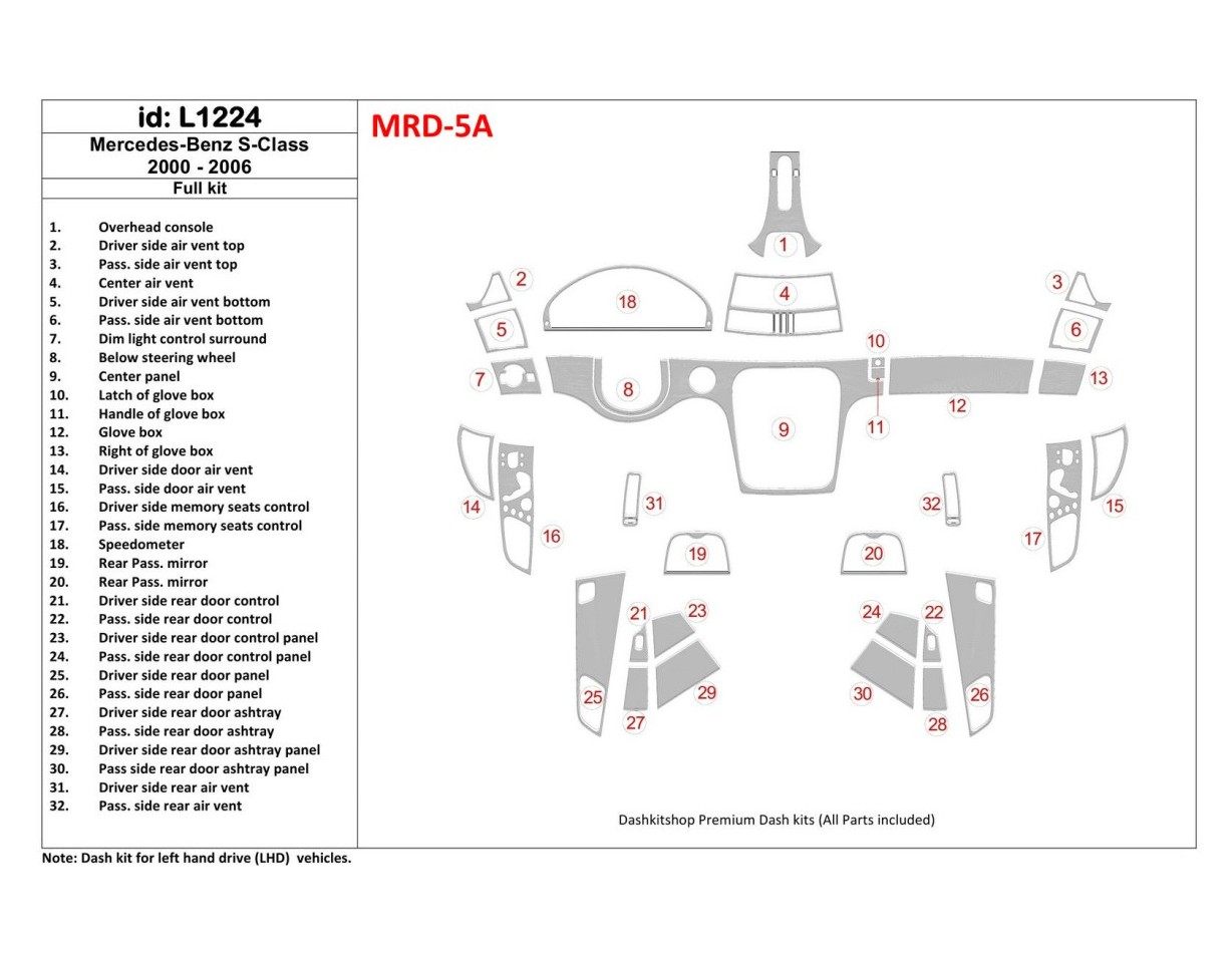 Mercedes Benz S Class W220 2000-2006 OEM Compliance BD innenausstattung armaturendekor cockpit dekor - 1- Cockpit Dekor Innenrau