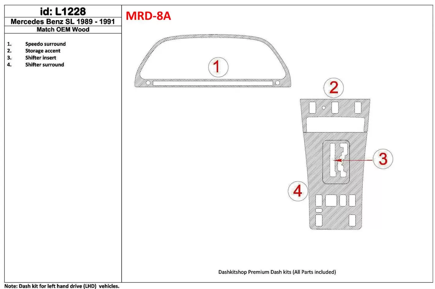 Mercedes Benz SL Class 1989-1991 Full Set Interior BD Dash Trim Kit