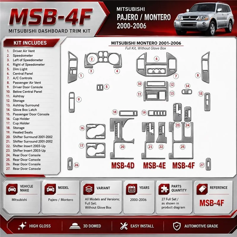 Mitsubishi Pajero/Montero 2000-2006 juego completo, Without glowe-box kit de molduras interiores para salpicadero