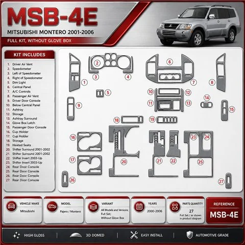 Mitsubishi Pajero/Montero 2000-2006 Full Set, Without glowe-box interieur dashboard decoratieset dashboard decor