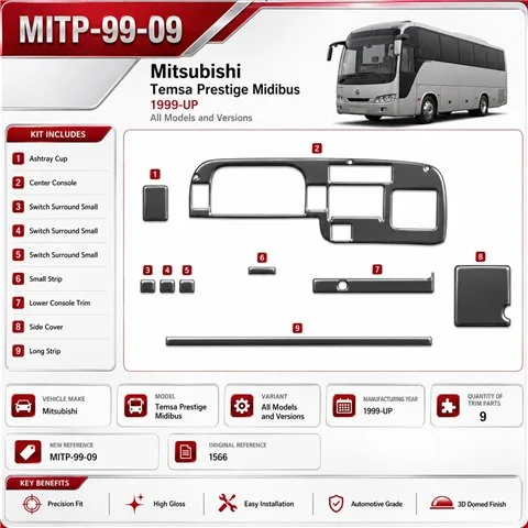 Mitsubishi Temsa Prestige Midibus 1999-Actualidad kit 3D de molduras interiores para salpicadero 9 piezas