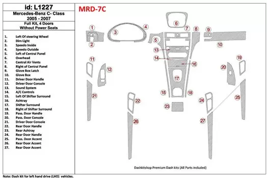 Mercedes Benz C Class 2005-2007 Ensemble Complet, 4 Des portes Coupe, Sans Power Seats BD Kit la décoration du tableau de bord -