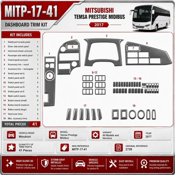 Mitsubishi Temsa Prestige Midibus 2017 3D interieur dashboard decoratieset dashboard decor 41-delen