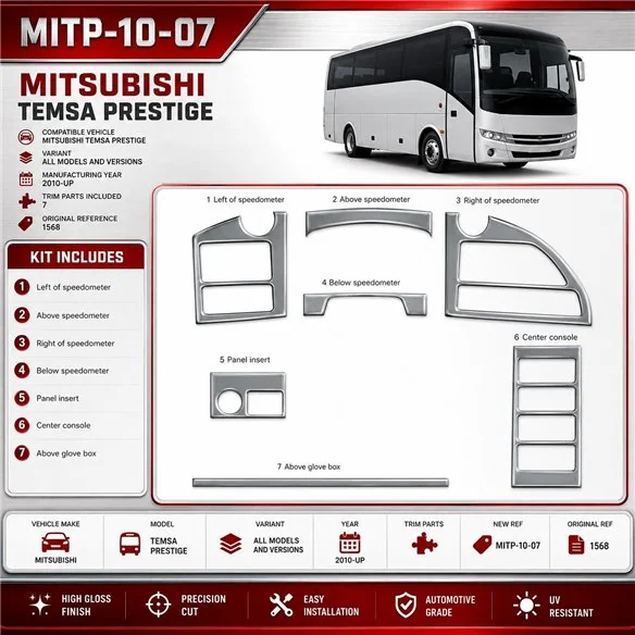 Mitsubishi Temsa Prestige 2010-UP 3D Interior Dashboard Trim Kit Dash Trim Dekor 7-Parts