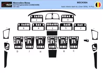 Mercedes Benz W208 CLK C208A208 1997–2003 3D Interior Dashboard Trim Kit Dash Trim Dekor 14-Parts