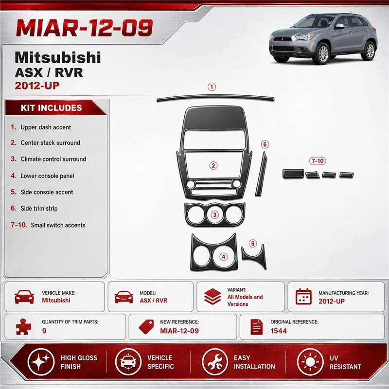 Mitsubishi Asx RVR 2012-heden 3D interieur dashboard decoratieset dashboard decor 9-delen