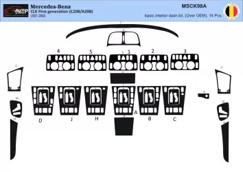 Mercedes Benz W208 CLK-Cabrio 1997–2003 3D Inleg dashboard Interieurset aansluitend en pasgemaakt op he 19 -Teile