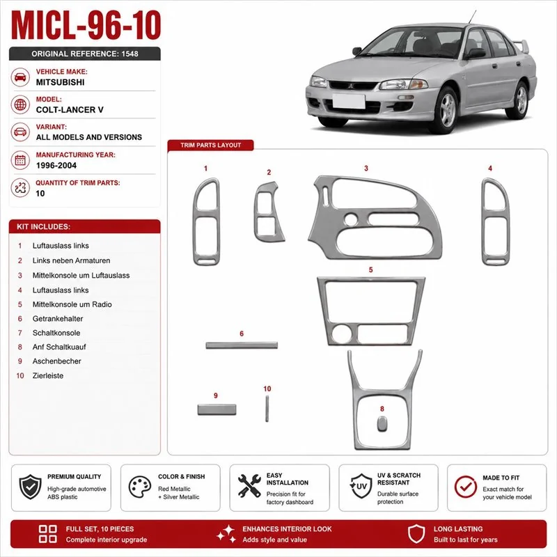 Mitsubishi Colt-Lancer V 1996-2004 kit 3D de molduras interiores para salpicadero 10 piezas