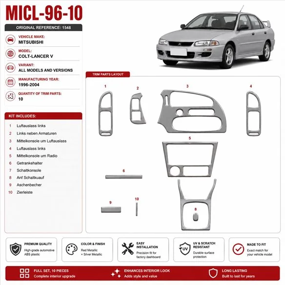 Mitsubishi Colt-Lancer V 1996-2004 3D Interior Dashboard Trim Kit Dash Trim Dekor 10-Parts