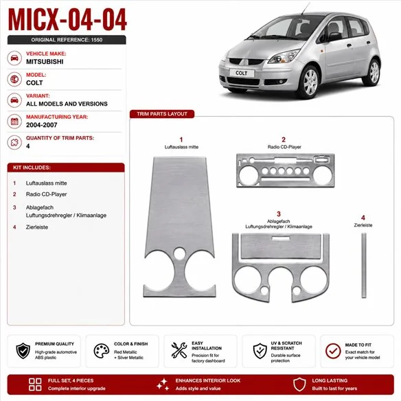 Mitsubishi Colt 2004-2007 3D Cockpit Dekor Interieurleisten Set 4-teilig