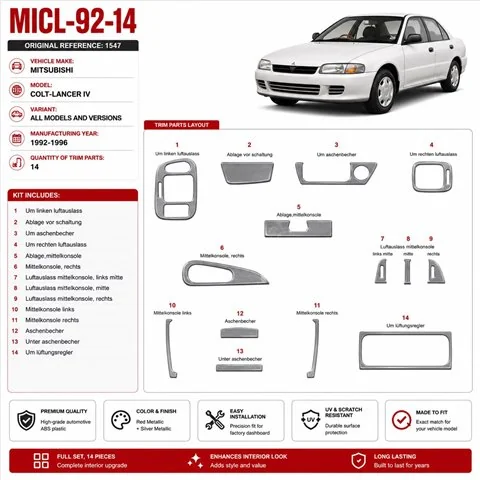 Mitsubishi Colt-Lancer IV 1992-1996 3D Cockpit Dekor Interieurleisten Set 14-teilig