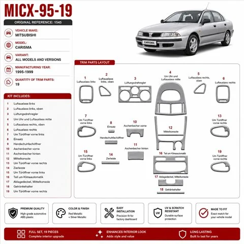 Mitsubishi Carisma 1995-1999 3D Cockpit Dekor Interieurleisten Set 19-teilig