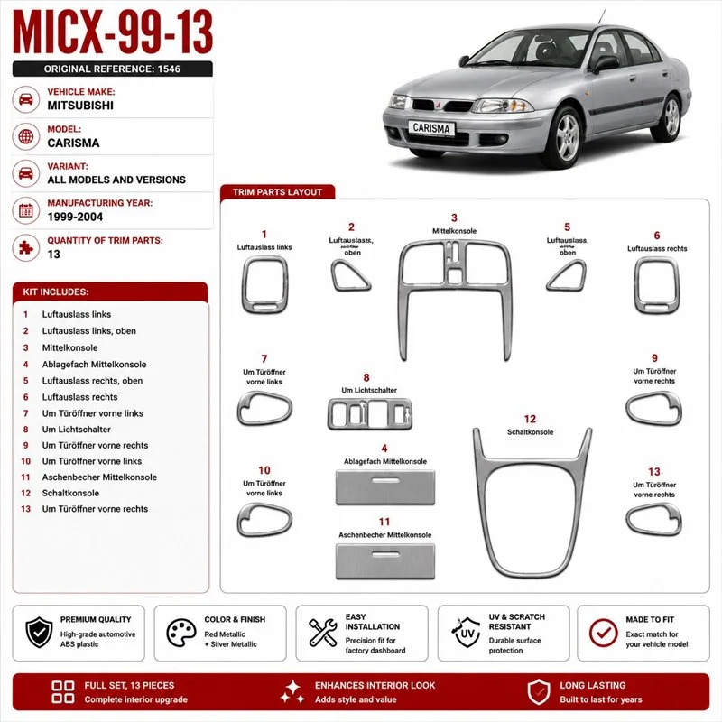 Mitsubishi Carisma 1999-2004 3D interieur dashboard decoratieset dashboard decor 13-delen