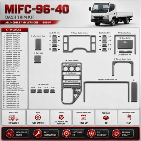 Mitsubishi Fuso Canter 1996-heden 3D interieur dashboard decoratieset dashboard decor 40-delen 2