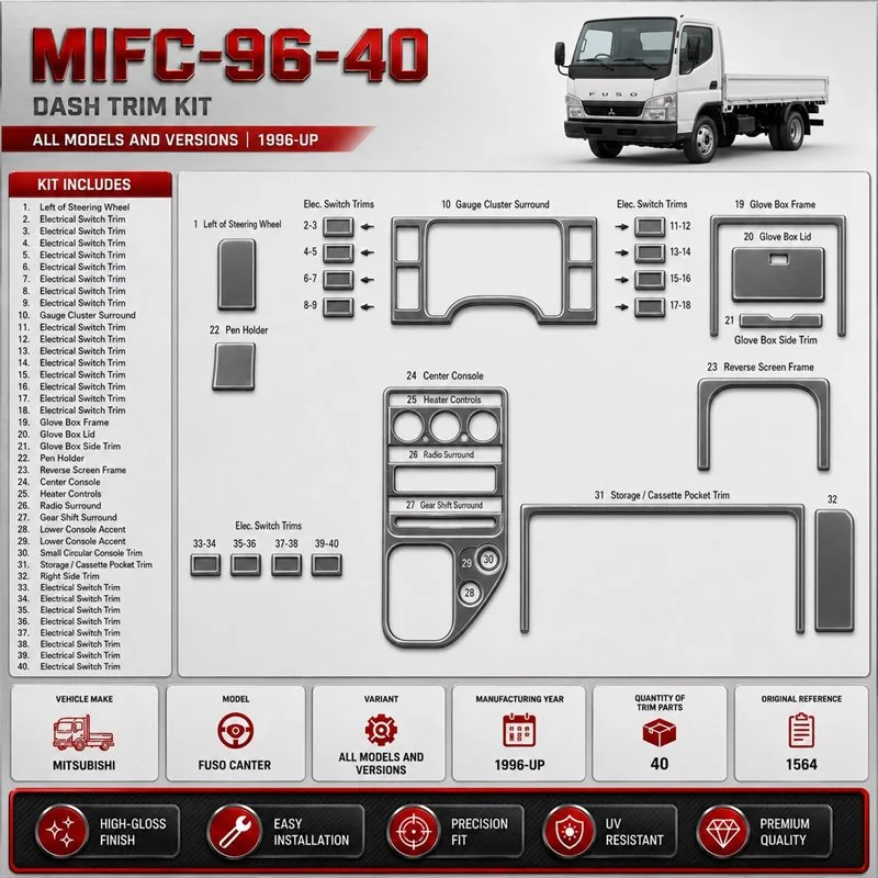 Mitsubishi Fuso Canter 1996-UP 3D Interior Dashboard Trim Kit Dash Trim Dekor 40-Parts