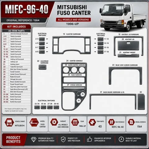 Mitsubishi Fuso Canter 1996-Actualidad kit 3D de molduras interiores para salpicadero 40 piezas