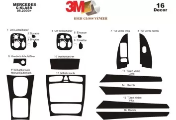 Mercedes C-Class W203 05.00-12.06 3M 3D Interior Dashboard Trim Kit Dash Trim Dekor 16-Parts