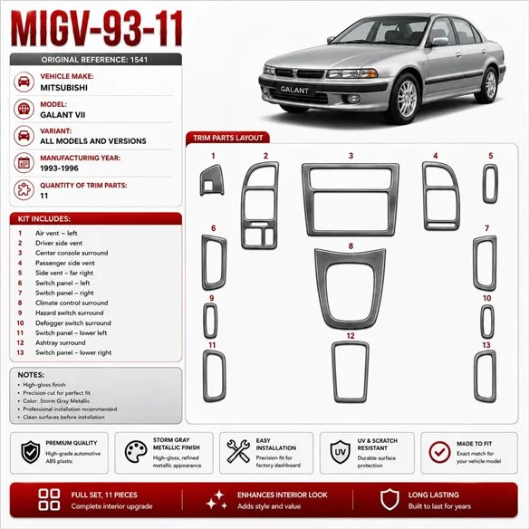 Mitsubishi Galant VII 1993-1996 kit 3D de molduras interiores para salpicadero 11 piezas