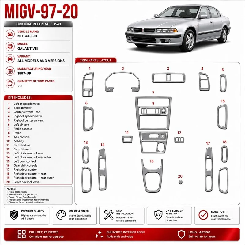 Mitsubishi Galant VIII 1997-UP 3D Interior Dashboard Trim Kit Dash Trim Dekor 20-Parts
