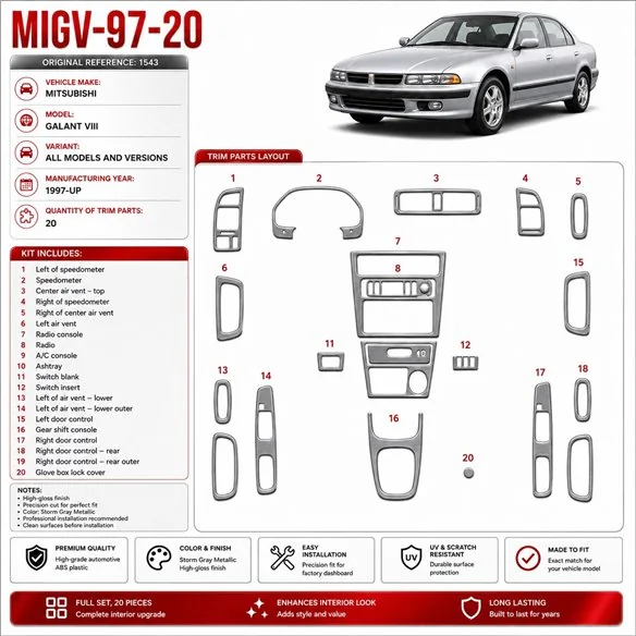 Mitsubishi Galant VIII 1997-UP 3D Interior Dashboard Trim Kit Dash Trim Dekor 20-Parts