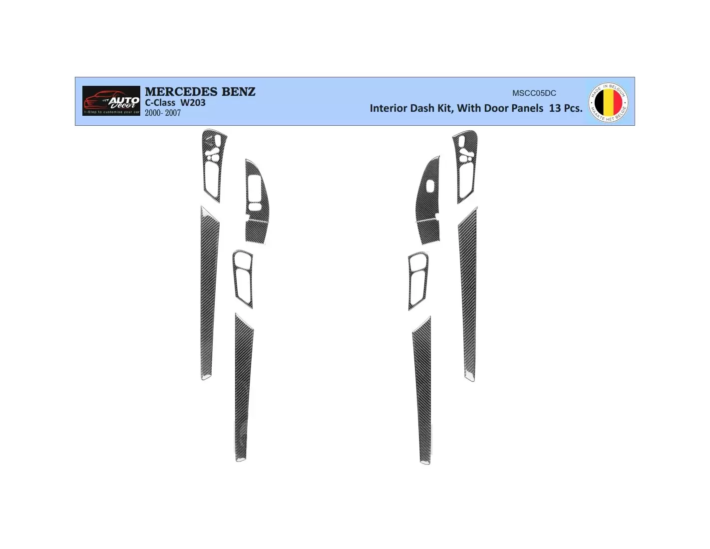 Mercedes C-Class W203 05.2005 3D Interior Dashboard Trim Kit Dash Trim Dekor 13-Parts