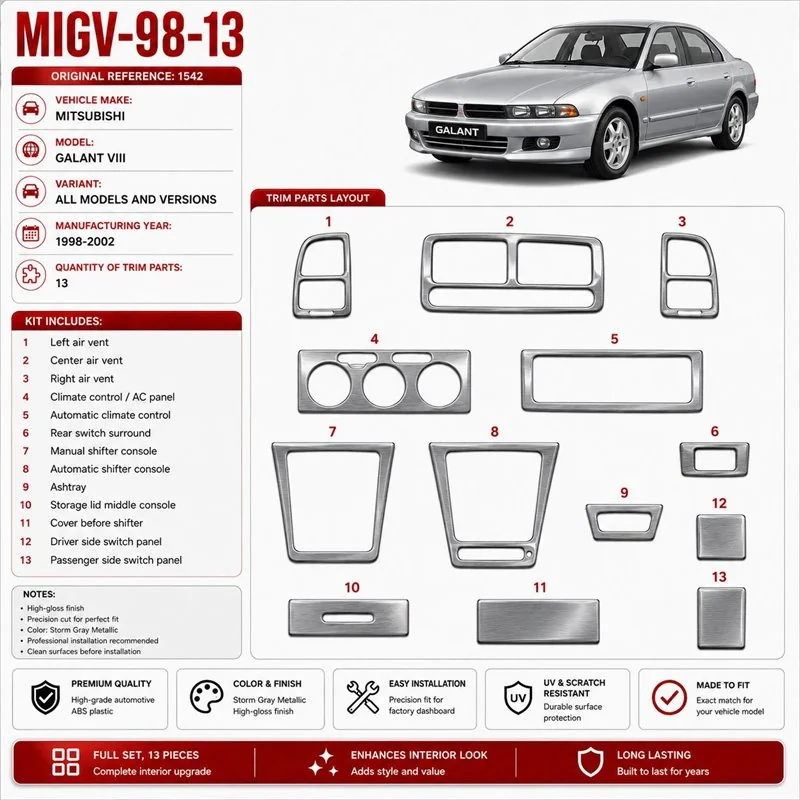 Mitsubishi Galant VIII 1998-2002 3D interieur dashboard decoratieset dashboard decor 13-delen