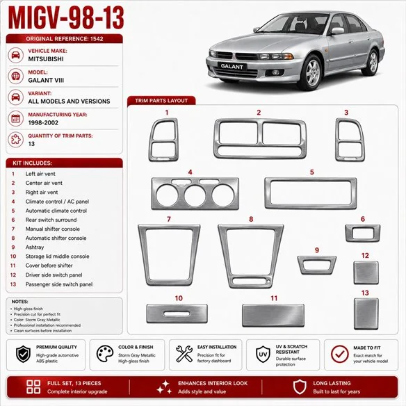 Mitsubishi Galant VIII 1998-2002 3D interieur dashboard decoratieset dashboard decor 13-delen