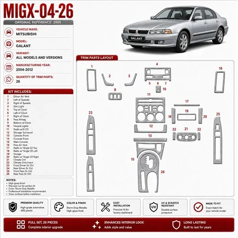 Mitsubishi Galant 2004-2012 3D Cockpit Dekor Interieurleisten Set 26-teilig