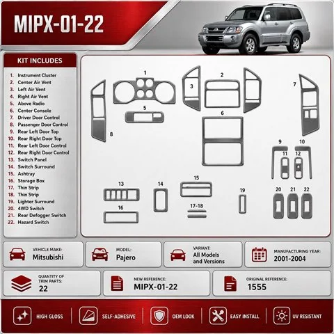 Mitsubishi Pajero 2001-2004 3D interieur dashboard decoratieset dashboard decor 22-delen