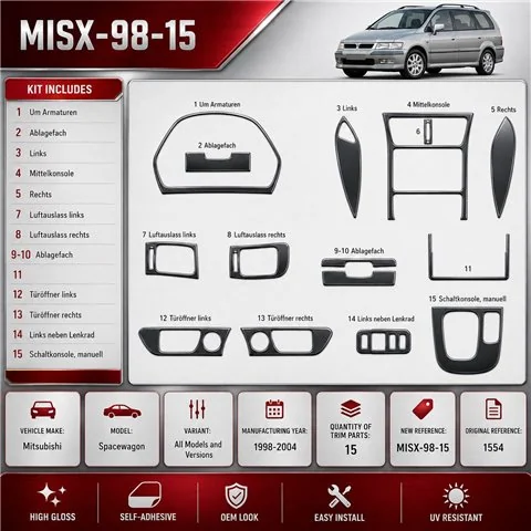 Mitsubishi Spacewagon 1998-2004 3D interieur dashboard decoratieset dashboard decor 15-delen
