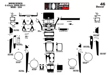 Mercedes C-Class W204 2007–2014 3M 3D Interior Dashboard Trim Kit Dash Trim Dekor 46-Parts