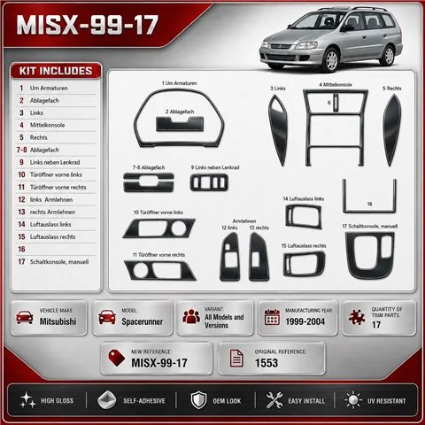 Mitsubishi Spacerunner 1999-2004 3D interieur dashboard decoratieset dashboard decor 17-delen