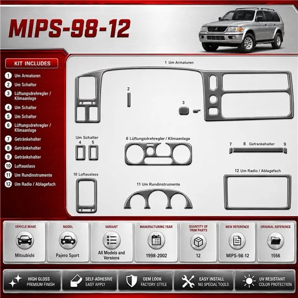 Mitsubishi Pajero Sport 1998-2002 3D Cockpit Dekor Interieurleisten Set 12-teilig