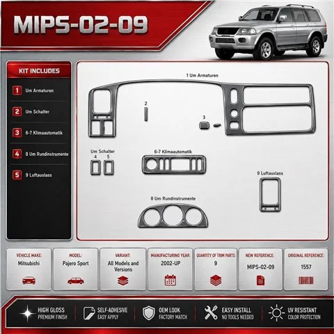 Mitsubishi Pajero Sport 2002-heute 3D Cockpit Dekor Interieurleisten Set 9-teilig