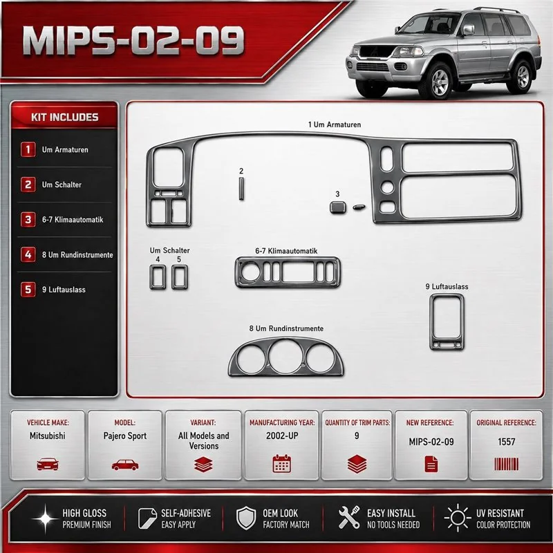 Mitsubishi Pajero Sport 2002-heute 3D Cockpit Dekor Interieurleisten Set 9-teilig